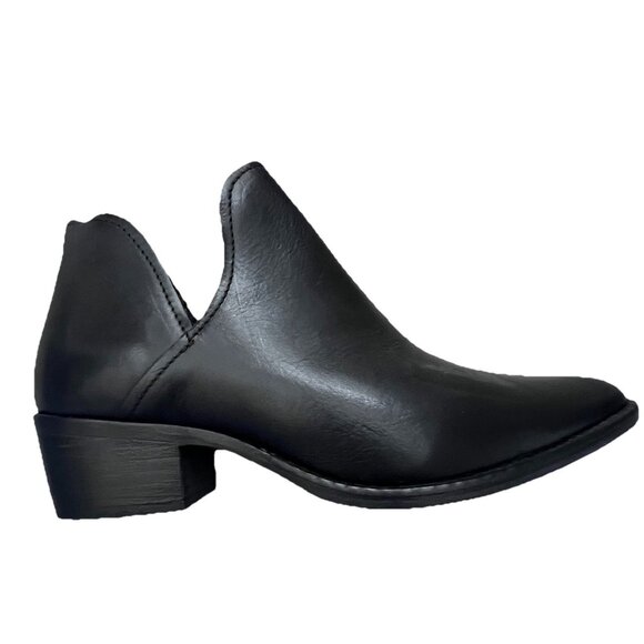 Steve Madden Size 8.5 Austin Black Leather Booties Cut Out Side Ankle Boots - Picture 5 of 9
